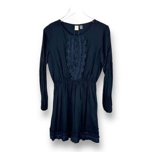 NWT- Roxy Black Crepe Long Sleeve Dress Cover-Up w/Crochet and Cut-out Sleeves S